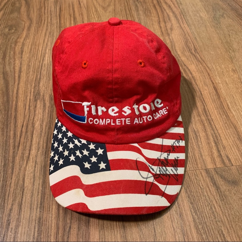 Autographed Firestone Auto Care Embroidered Flag Hat Adjustable Strap Back